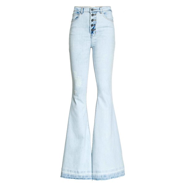 calça flare jeans clara cintura alta