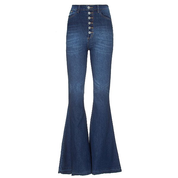 Calça Flare High Waisted 6 Botões Escura