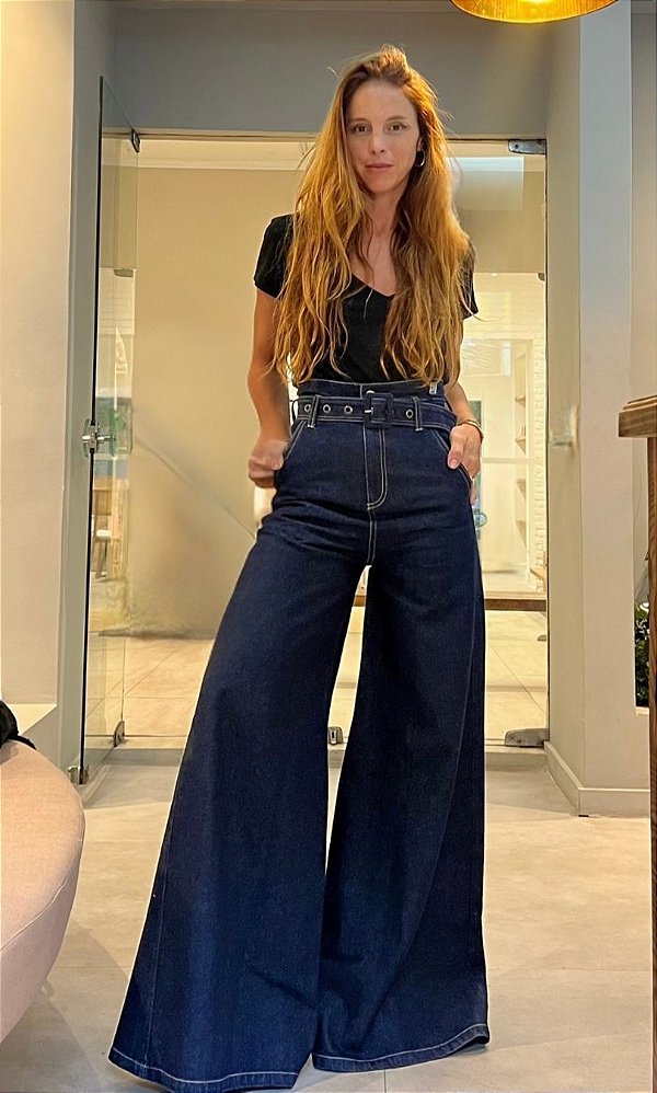 Calça Pantalona Cinto super dark