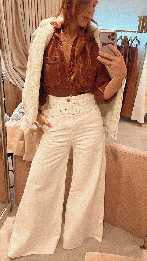 Calça Pantalona Cinto OFF WHITE