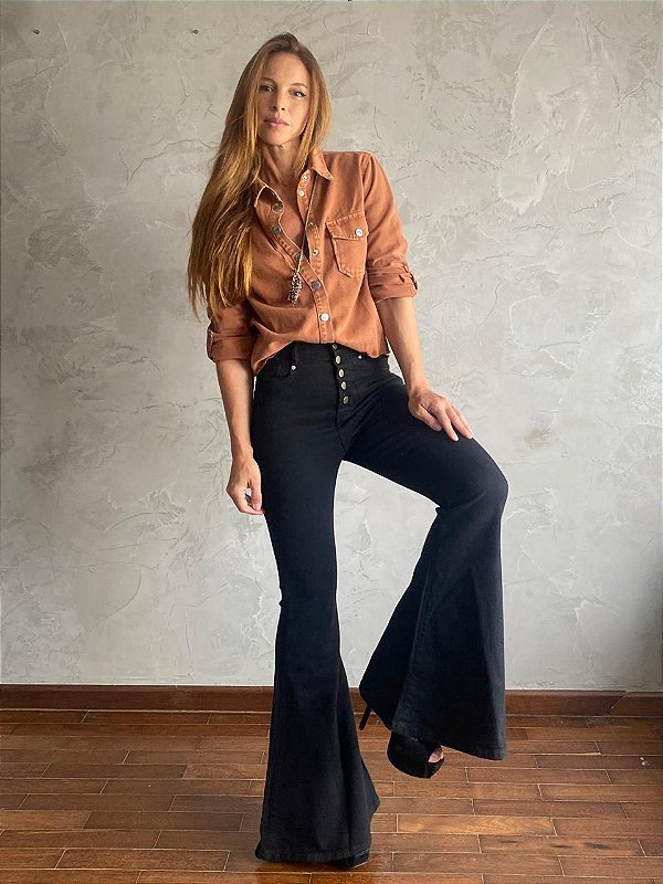 Calça Flare High Waisted Preta