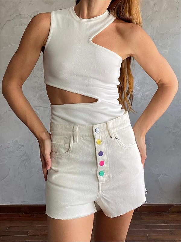 Shorts Botões Colorido Off White