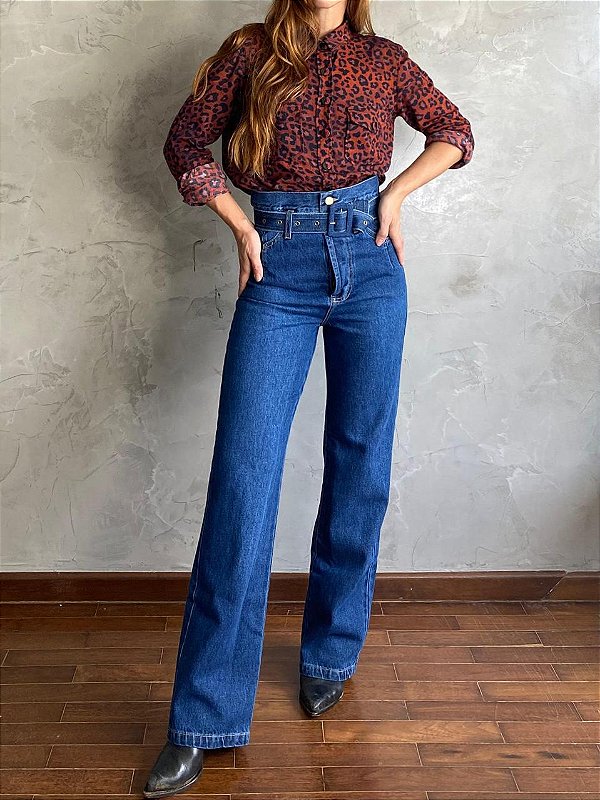 Calça Pregas Cinto Super Dark