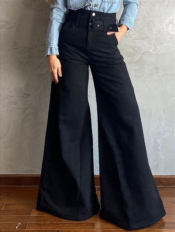 Calça Pantalona Cinto Preta