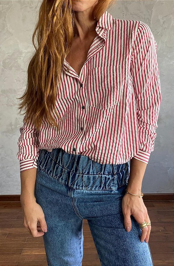Camisa Basica listrada Vermelha