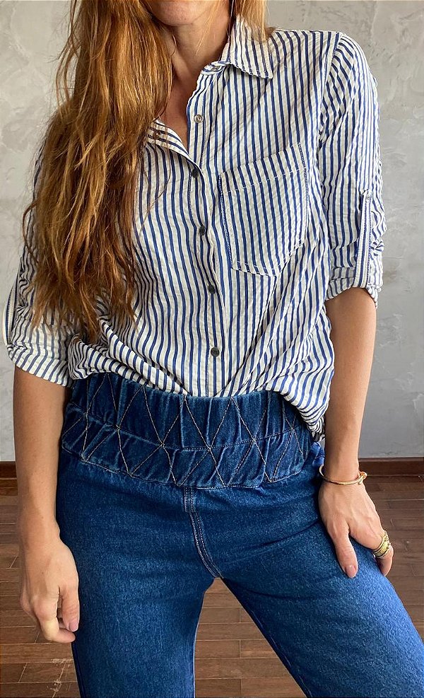 Camisa Basica listrada Azul