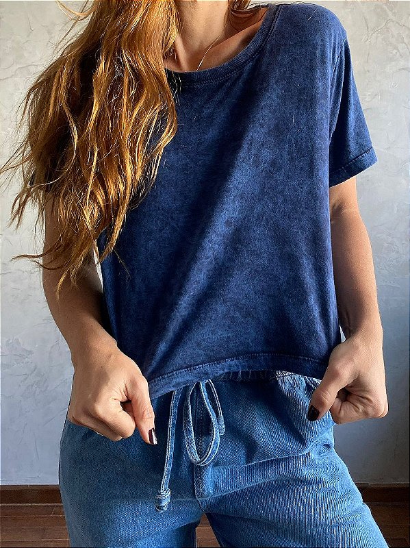 Camiseta Cropped Blue Denim