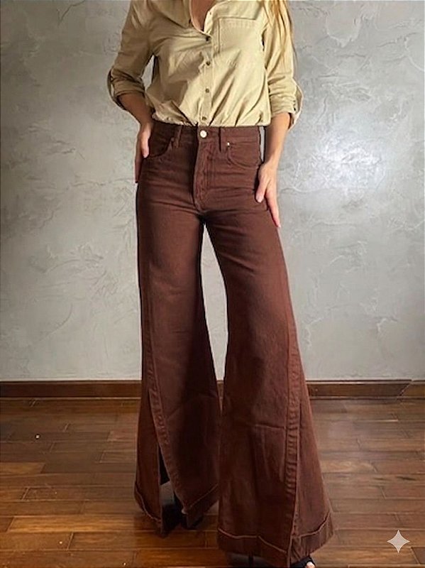 Calça Barra Larga Marrom