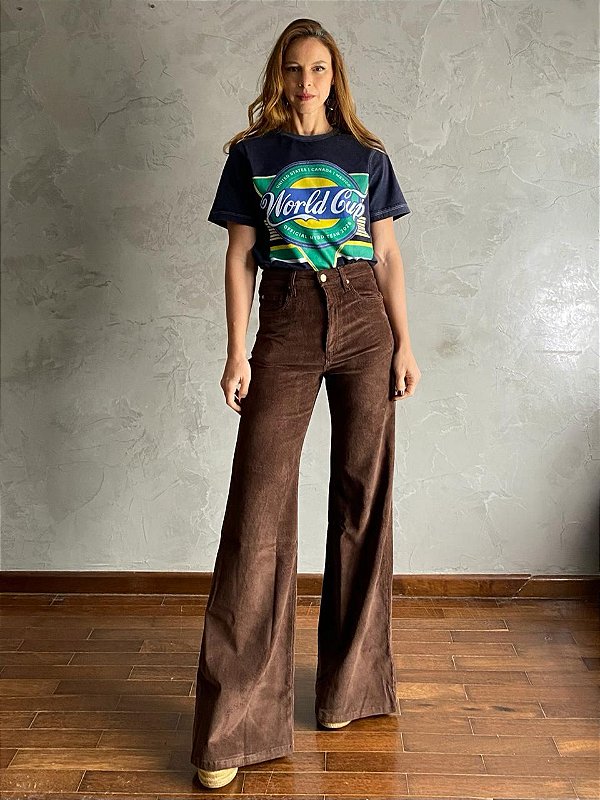 Calça 1 Cós Veludo Marrom