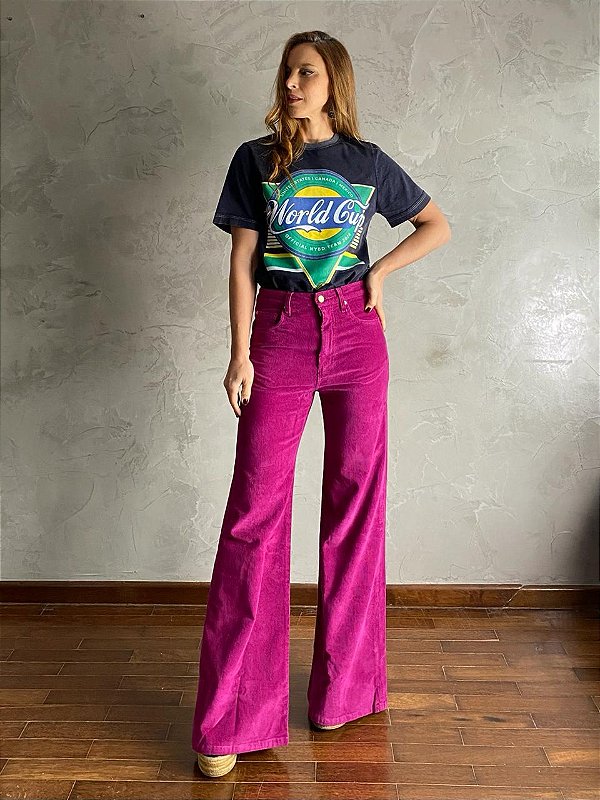Calça 1 Cós Veludo Fúcsia