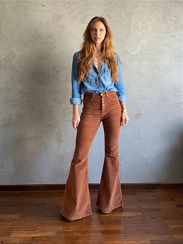 Calça Flare Veludo Marrom