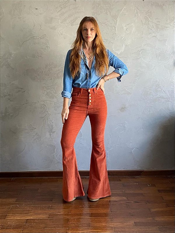 Calça Flare Veludo Terra Cota