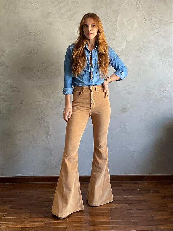 Calça Flare Veludo Bege