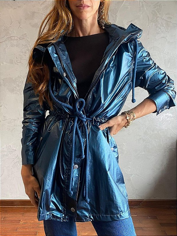 Parka Corta Vento Metalizada Azul