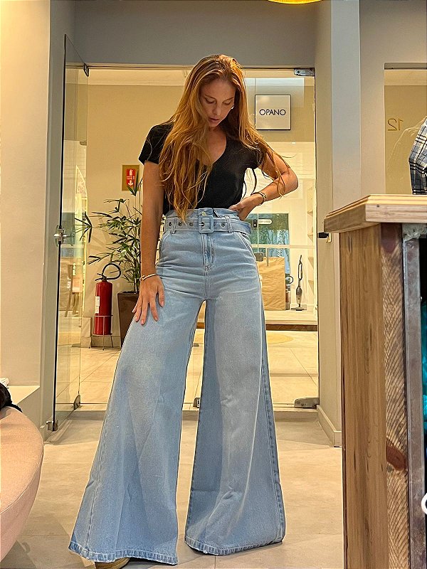 Calça Pantalona Cinto clara