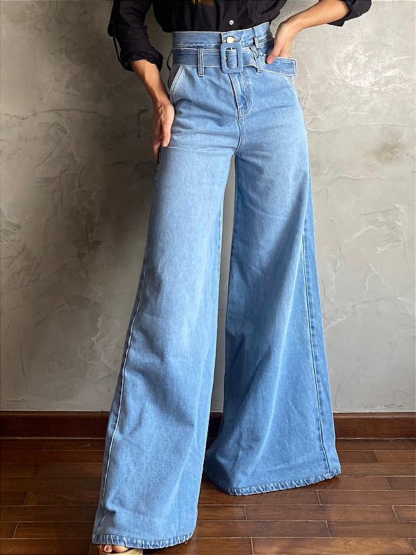 Calça Pantalona Cinto clara