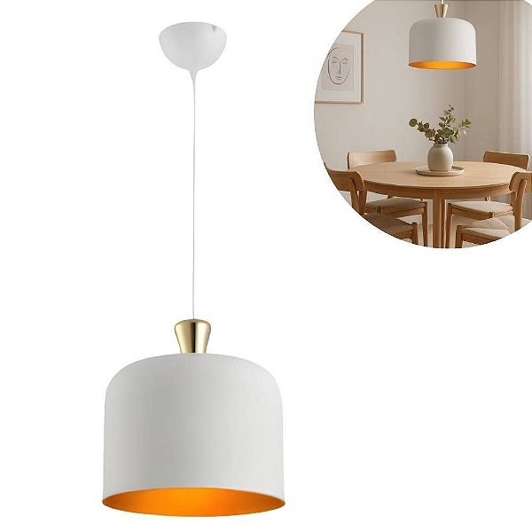 Pendente  Bell 280MM Branco Fosco Externo e Ouro Interno