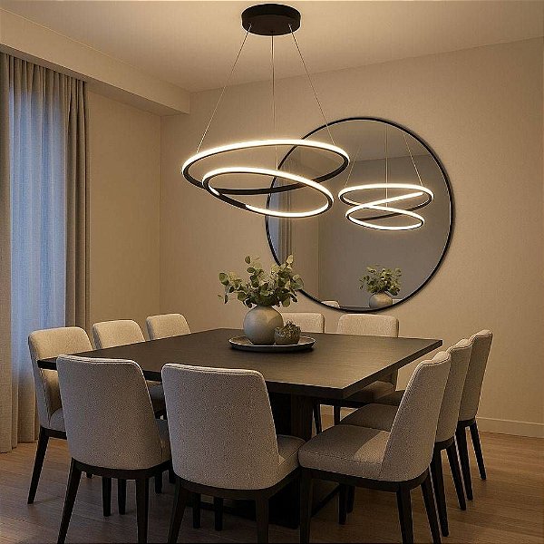 Pendente Led Espiral Preto Bivolt Branco Quente