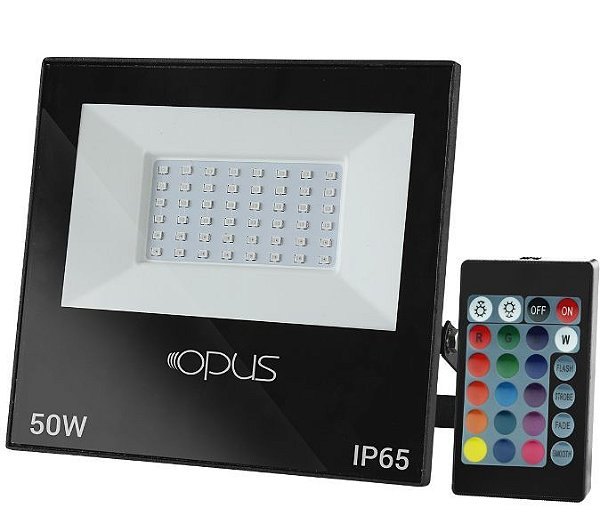 Refletor de Led RGB 50W  Colorido Bivolt IP65 Preto