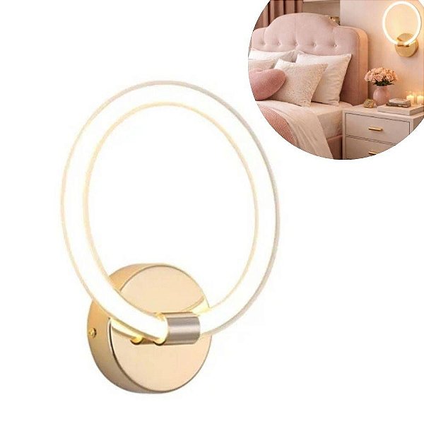 Arandela Led Circular Dourada 20cm 9W 3000K