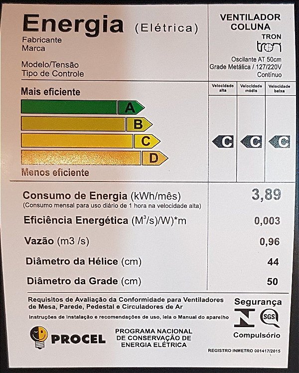 Ventilador Oscilante Pedestal Bivolt 50CM C1 AT Preto 140W