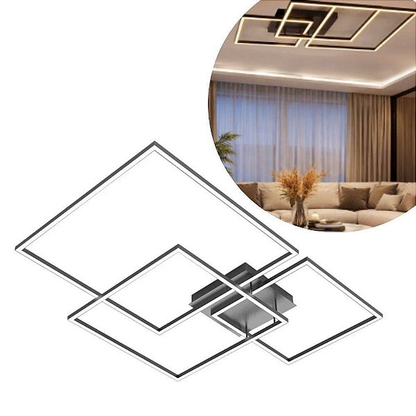 PLAFON CANVAS PRETO 116W 3000K BIVOLT