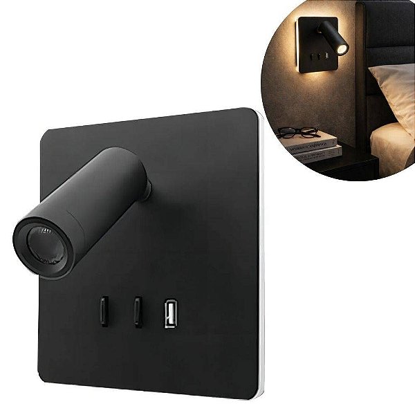 Luminária de Cabeceira Quadrada Preta