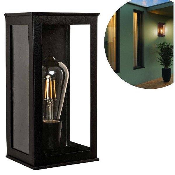 Arandela Alum Quadr Vidro Transp 1XE27 PMT - 260