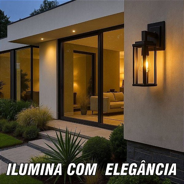 Arandela Vintage Sextavada  Preta com Vidro Transparente