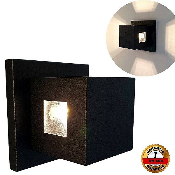 Arandela 4 Fachos Quadrada Preta Aluminio 110V/220V Bivolt