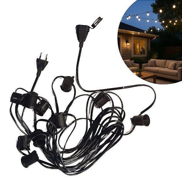 Varal de Luzes 20 Soquetes x 10 metros IP54