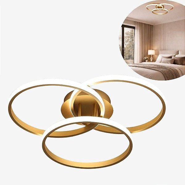 Lustre Led Eclipse Dourado 3 Aros 45W 4000K