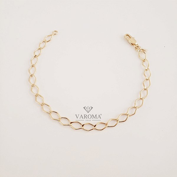 Pulseira masculina com elos estilizados lisos banhado em ouro 18k