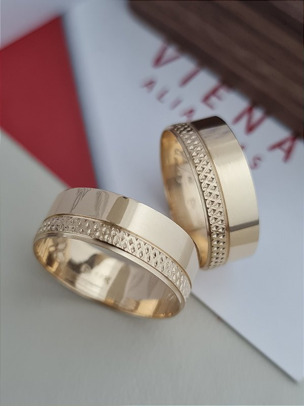 Par de Alianças Costa Rica em Ouro18k - 8MM