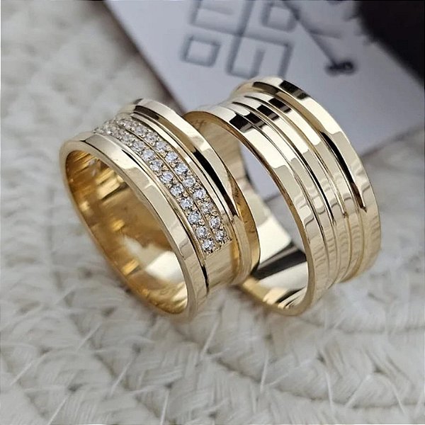 Par de Alianças Vienna IV em Ouro18k - 8MM