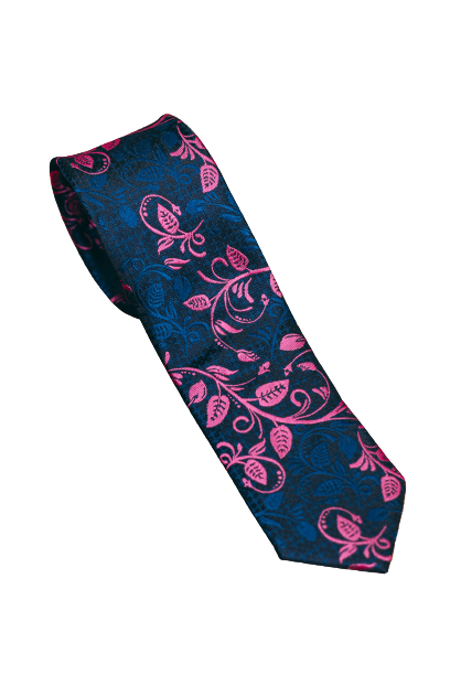 Gravata Tradicional Masculina Adulta - Floral Mescla Azul e Rosa