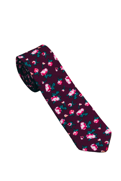 Gravata Tradicional Masculina Adulta - Bordô Floral Rosas