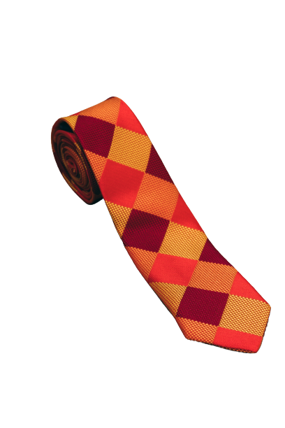 Gravata Slim Masculina Adulta - Quadriculada Vermelho, Laranja, Amarelo