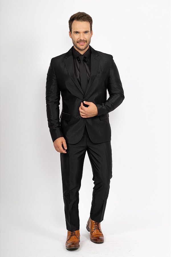 Terno Slim Masculino - Preto com Brilho OC2096