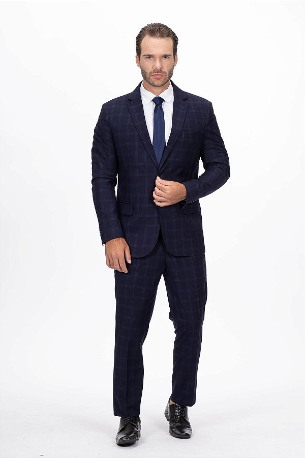 Terno Slim Masculino - Marinho Xadrez OC2222