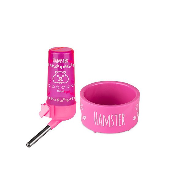 KIT BEBEDOURO E COMEDOURO DE HAMSTER N 3 ROSA INJETFOUR