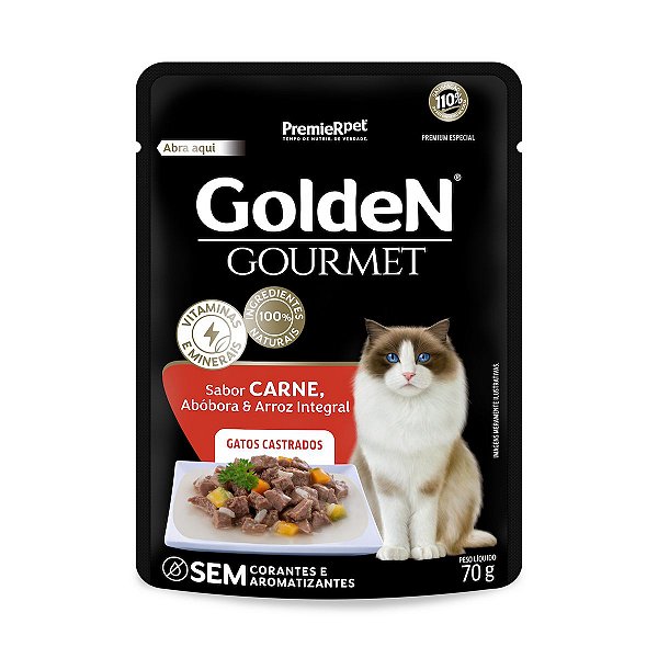 GOLDEN GOURMET SACHÊ GATOS ADULTOS CASTRADOS CX C20 CARNE 70G