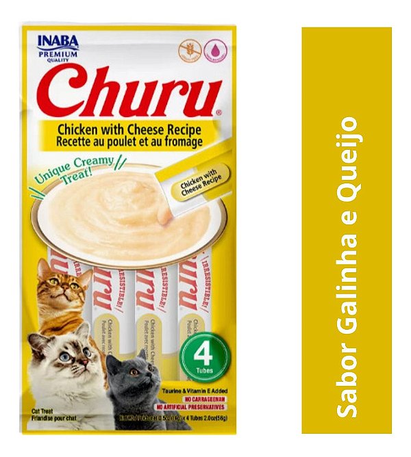 PETISCO CHURU SABOR GALINHA E QUEIJO Gatos 4 Tubos 56g INABA