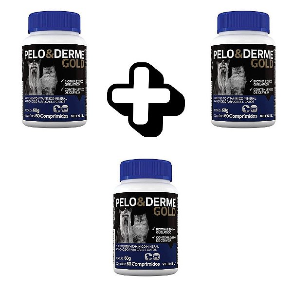 KIT 3 UNID VETNIL PELO E DERME GOLD 60CPS