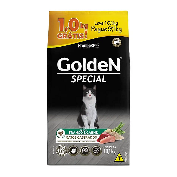 GOLDEN SPECIAL GATOS CASTRADOS 10,1 KG E PAGUE 9,1 KG