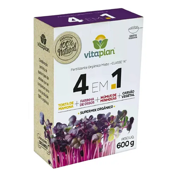 Fertilizante Vitaplan Torta Farinha Humus Carvão 4 Em 1 600g