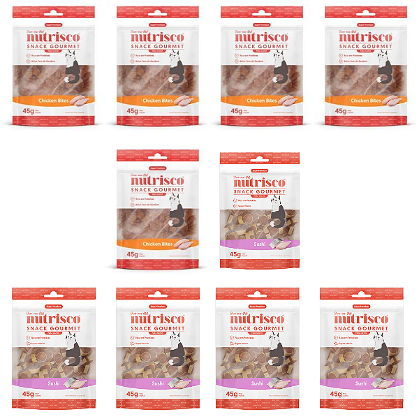 KIT 10UN SNACK GOURMET CHICKEN BITES E SUSHI NUTRISCO GATOS