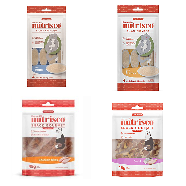 KIT 4 UN SNACK CREMOSO NUTRISCO GATO SABORES VARIAD 45G E 56G