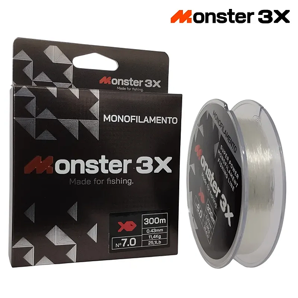 MONSTER 3X LINHAS MONOFILAMENTO 7 0,43MM 25.1LB 11,4KL 300M