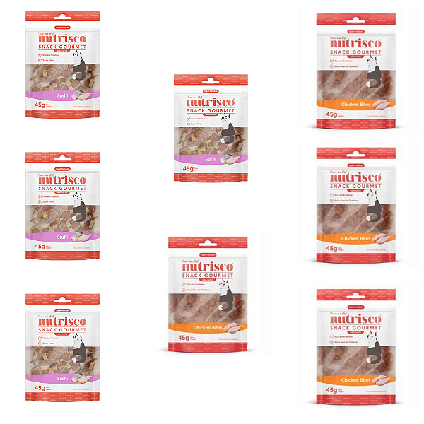 KIT 8 UN GOURMET NUTRISCO SUSHI E CHICKEN BIFES GATOS 100G